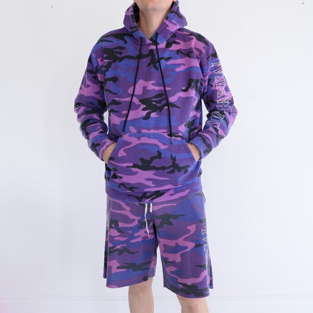 Superrradical Purple Black Camo Pullover Sweater And Shorts Matching Set Size M
